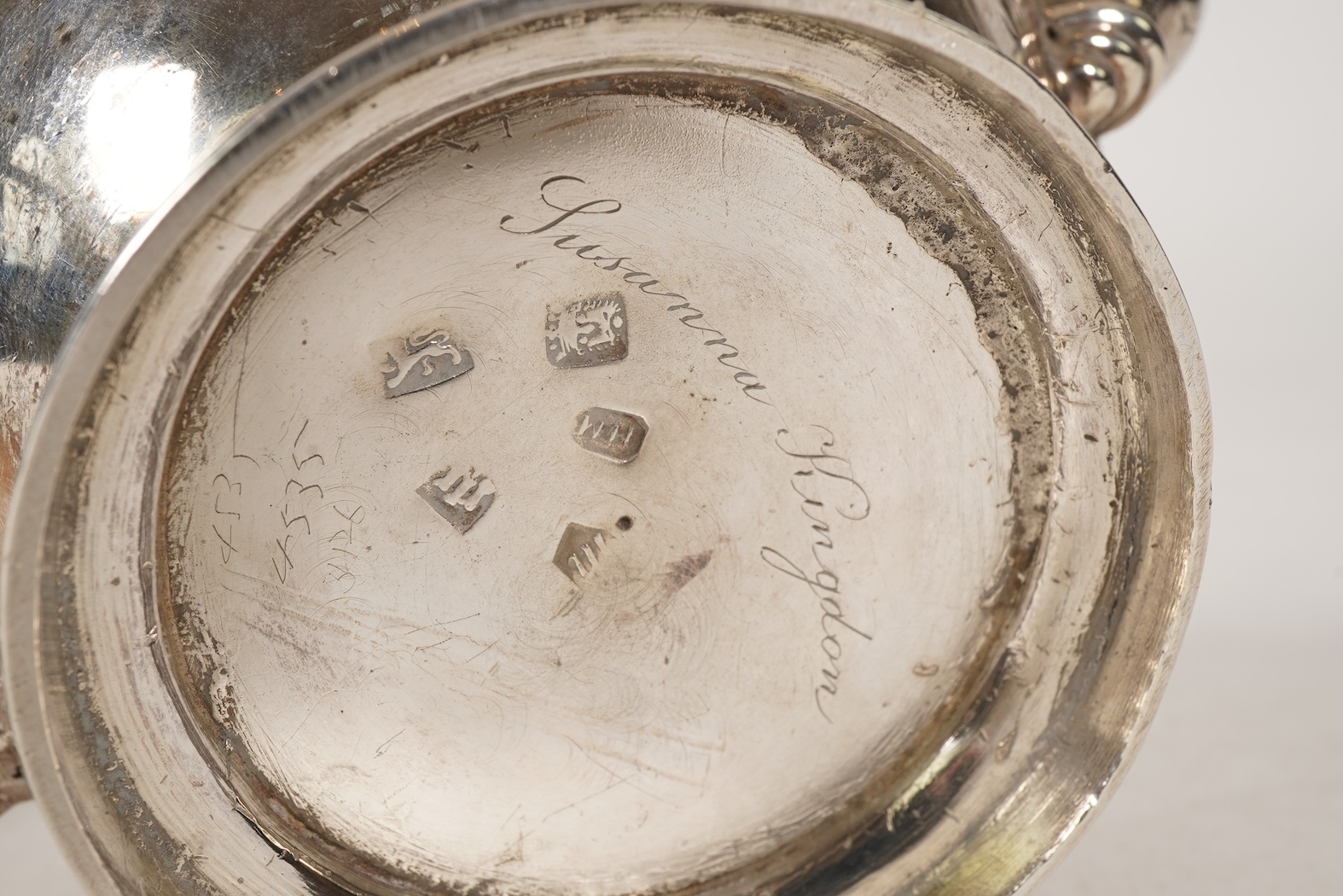 A George II provincial silver bachelor's tea pot, by Micon Melvn?